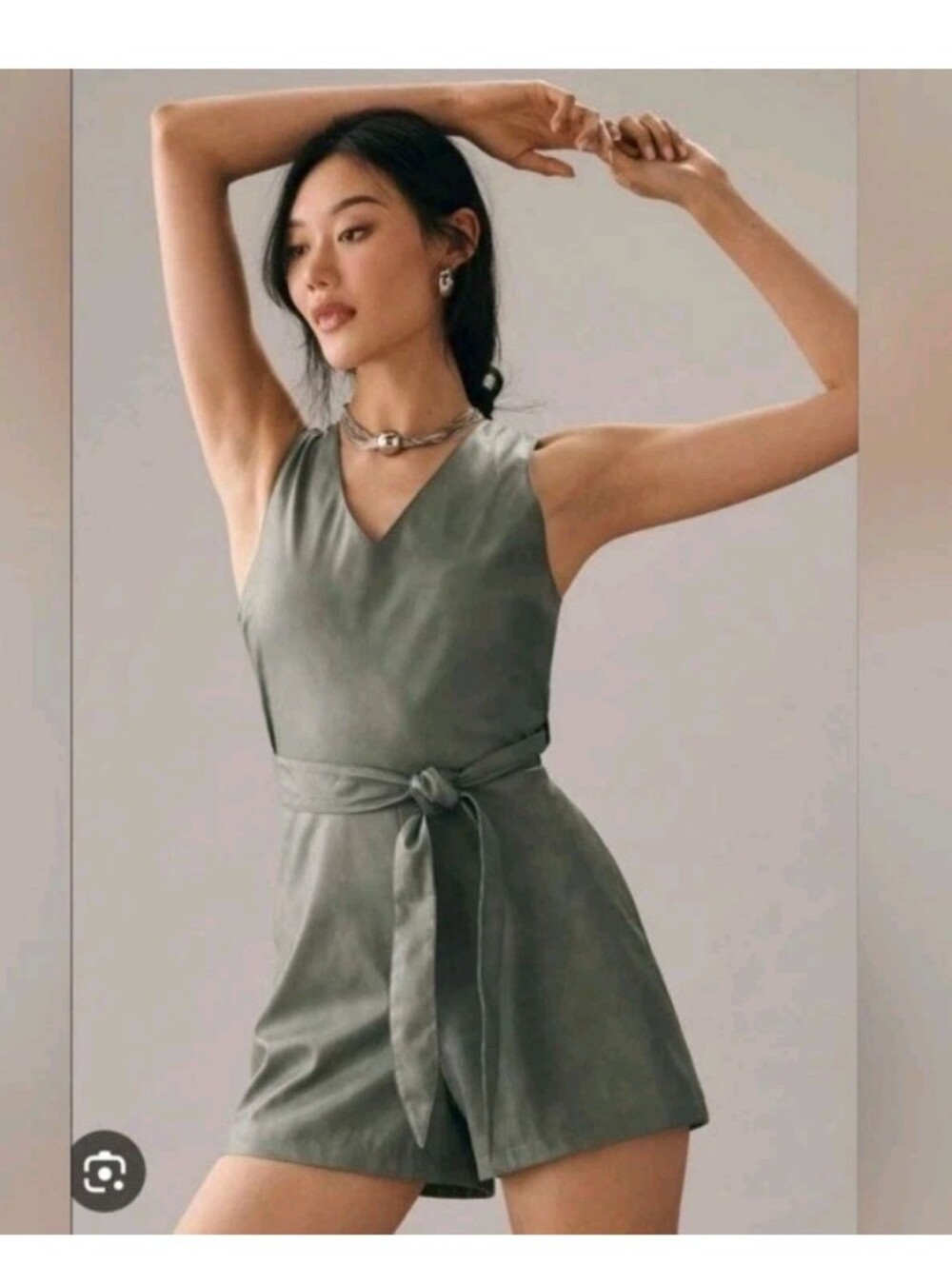 Avec Les Filles Green Faux Leather Romper Size M NWT
